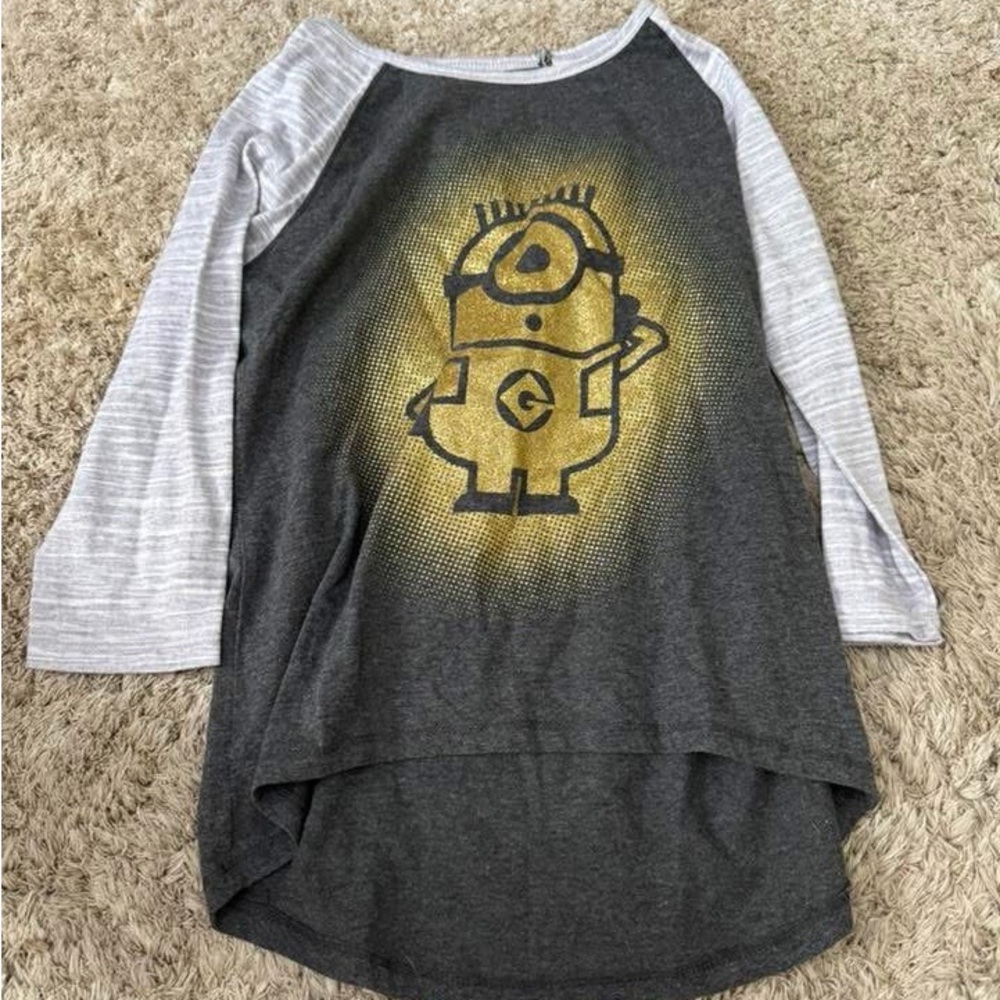 Gray and White Kids Minion Graphic Raglan Shirt